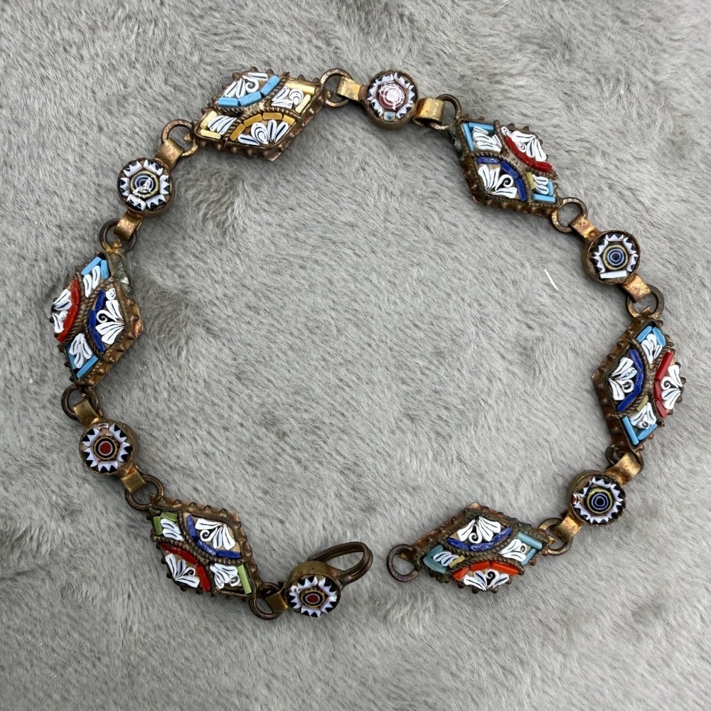 Vintage Mini Mosaic Bracelet Gold‎ Tone 7.5"